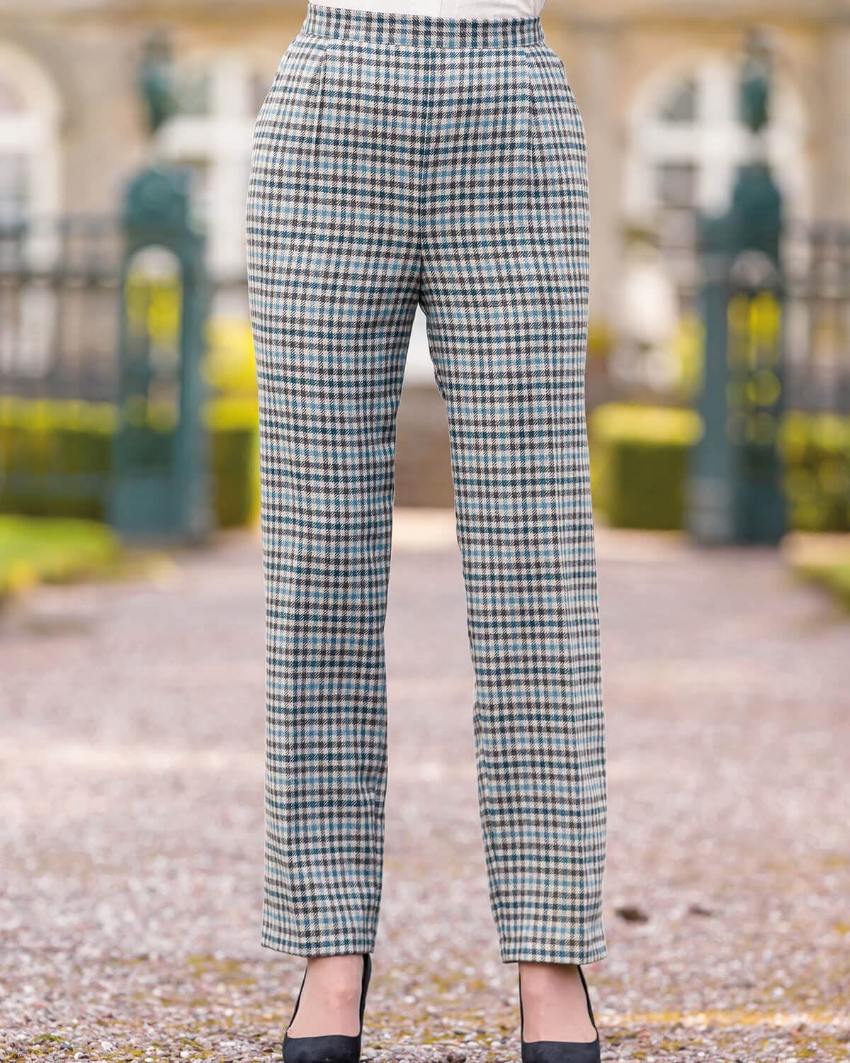 Ladies Cotswold collections wool blend check trousers